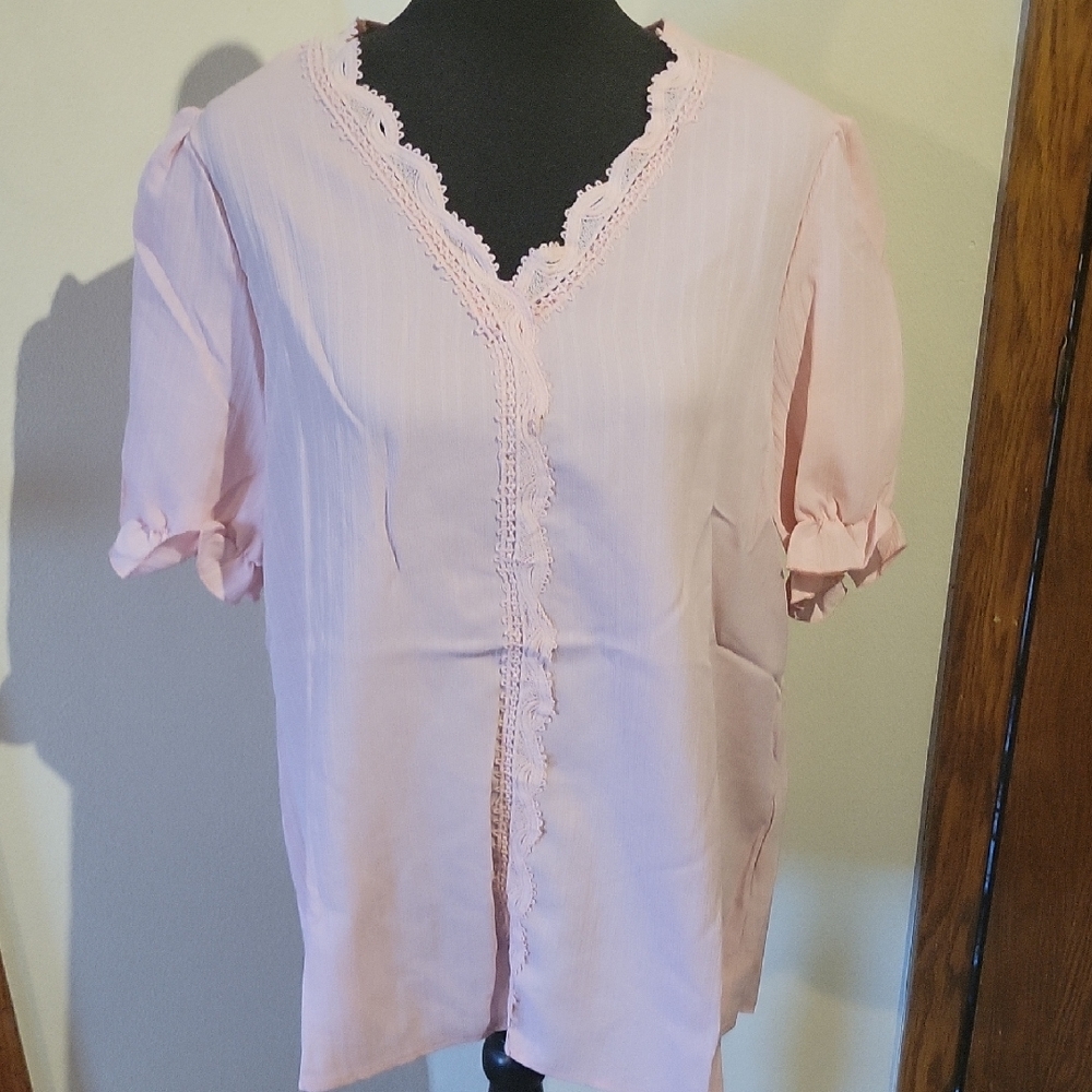 Unbranded Pink Lace Trim Women's Top Size XL